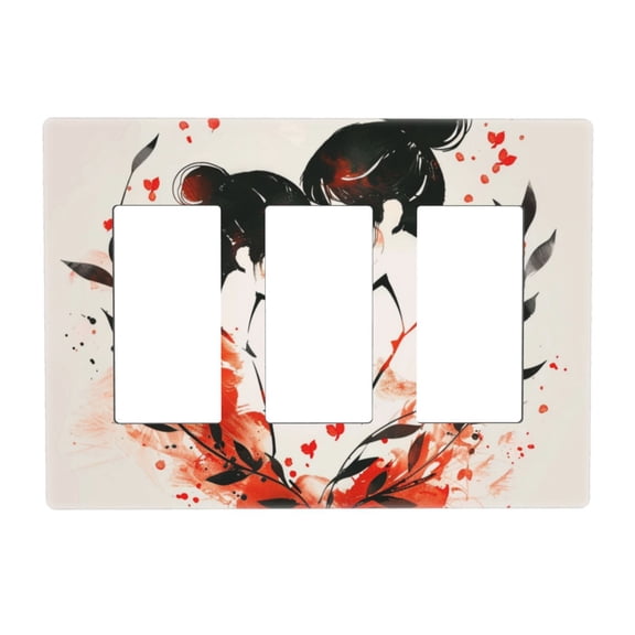 Hand Drawing Love Couple Switch Cover Decorative Wall Plate 3-Gang Screwless Standard Size
