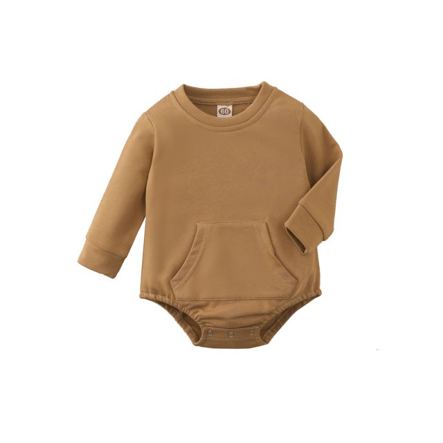 Kmbangi Barboteuse en Coton pour Bébé Manches Longues Col Rond Couleur Unie avec Poche