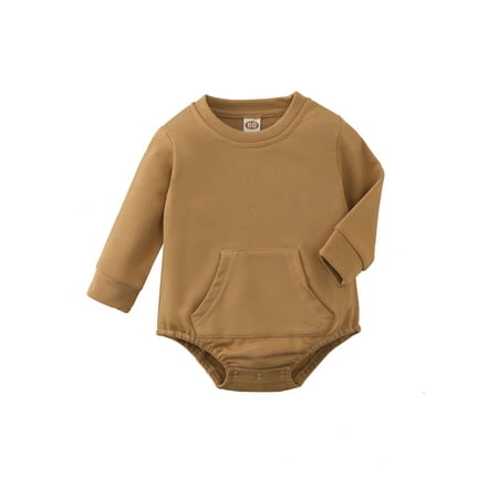 

ZIYIXIN Causal Baby Boys Girls Rompers Solid Long Sleeve Button Pocket Sweatshirt Jumpsuit Brown 6-12 Months