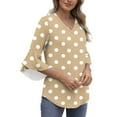thumbnail image 4 of CHGBMOK Women Polka Dots V Neck T Shirt Puff Sleeve 3/4 Sleeve Blouse Casual Loose Tunic Pullover Shirts, 4 of 7