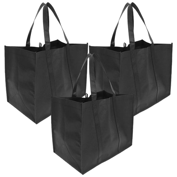 SOPOTUTU Reusable Black Non-Woven Grocery Bags with Handles for Easy Storage