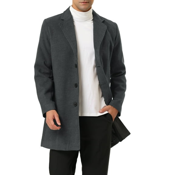 MODA NOVA Big & Tall Men's Notched Lapel Single Breasted Mid Length Overcoat Dark Gray L