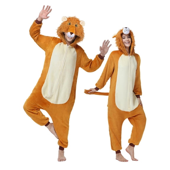 SKYKENKP Adult Onesie Pajamas Lion Cosplay Costume One Piece Plush Sleepwear Homewear (S)