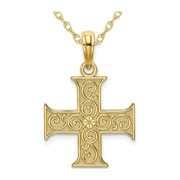 Gem & Harmony 14K Yellow Gold Greek Cross Pendant Necklace with Chain for Women