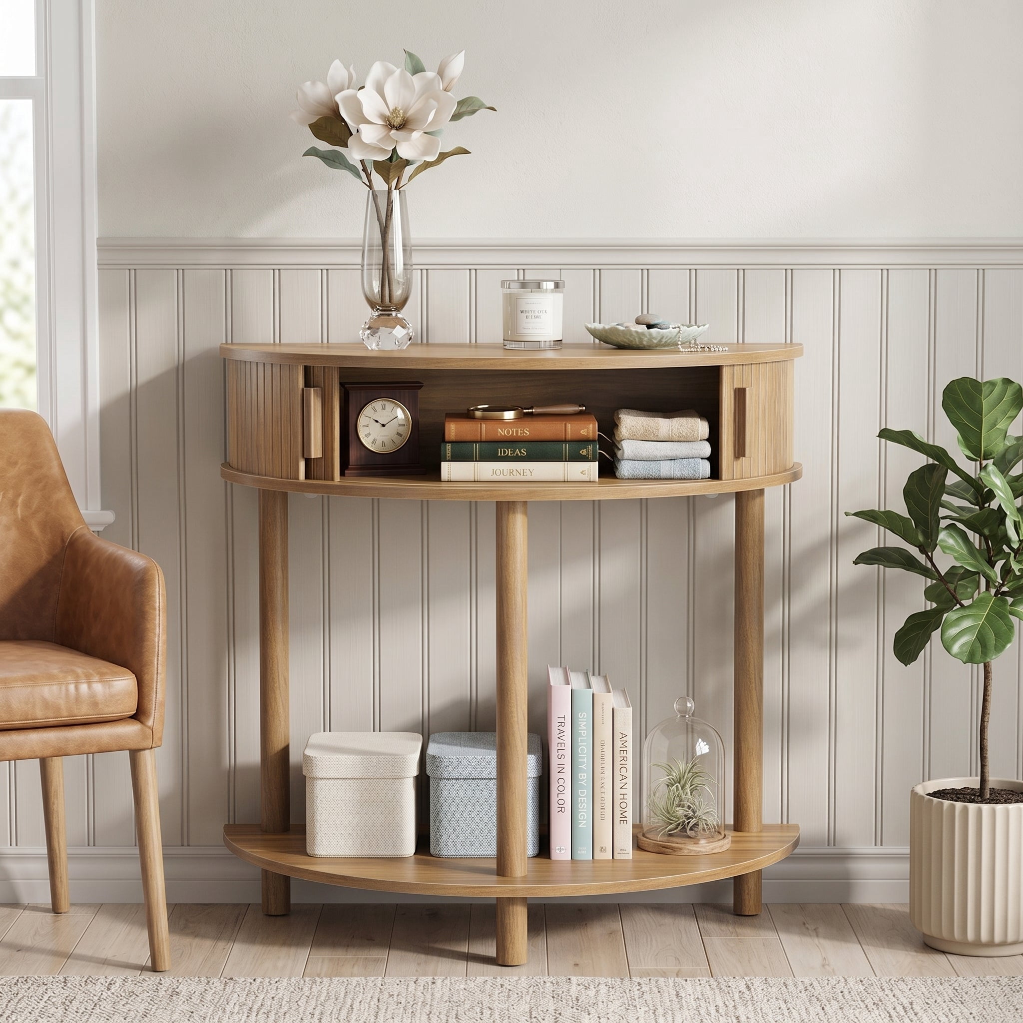 Sailvan 31.5 Inch Grooved Half-Moon Console Table, Modern Entryway Decorative Table for Home