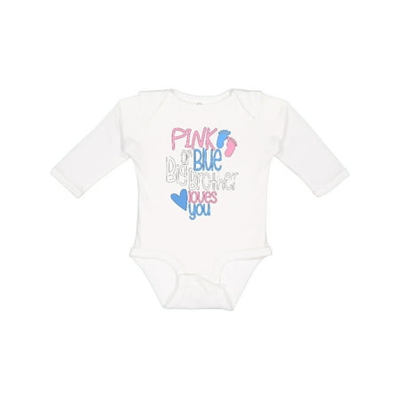 

Inktastic Pink or Blue Big Brother Loves You Footprints and Heart Boys Long Sleeve Baby Bodysuit
