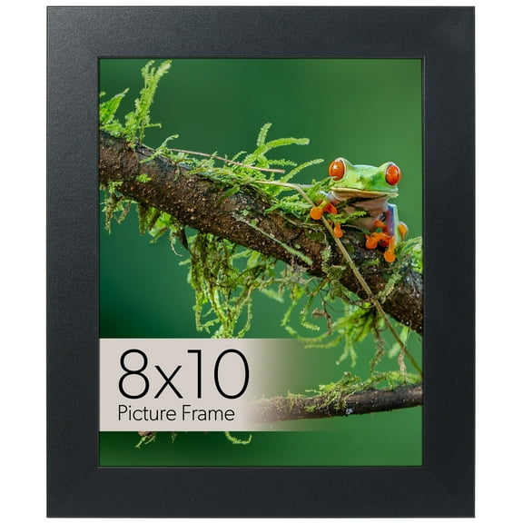 8x10 Black Picture Frame for Tabletop Display with Clear Glass, Easel Back, and Modern Style