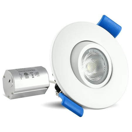 - Luxrite 2 Inch Gimbal LED Recessed Light with Junction Box, 5W, 3000K Soft White, 400 Lumens, Dimmable Downlight, Energy Star & IC Rated, Damp Location - Adjustable Recessed Lighting