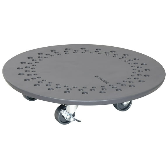 13.4” Charcoal Round Stone Plant Caddy – Wagner, Matte Gray Finish, Smooth-Rolling Lockable Casters, 220 lbs Capacity