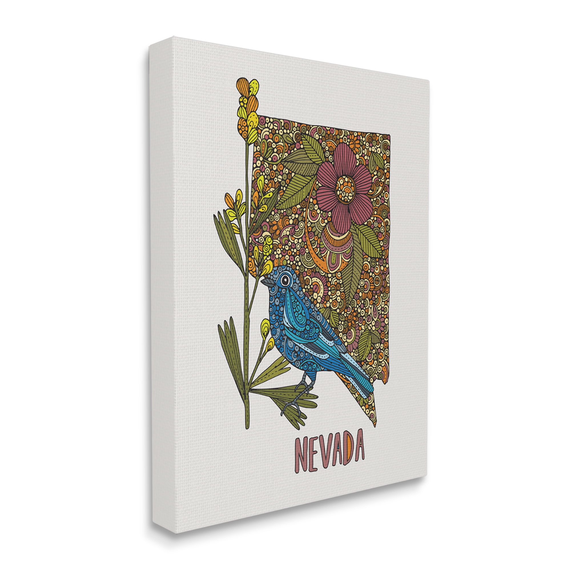 Stupell Industries Nevada Bluebird State Flower Intricate Botanical Pattern Graphic Art Gallery Wrapped Canvas Print Wall Art, Design by Valentina Harper