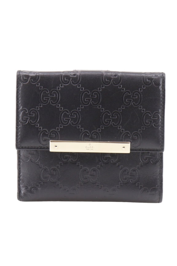 Pre-Owned Gucci GG Bi-fold Wallet 112664, Shima Leather, Black, Snap Button, Design, Women's