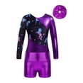 thumbnail image 6 of JanJean Kids Girls Gymnastics Dance Outfits Long Sleeve Ballet Dance Leotards with Shorts Hair Band Purple 8, 6 of 9