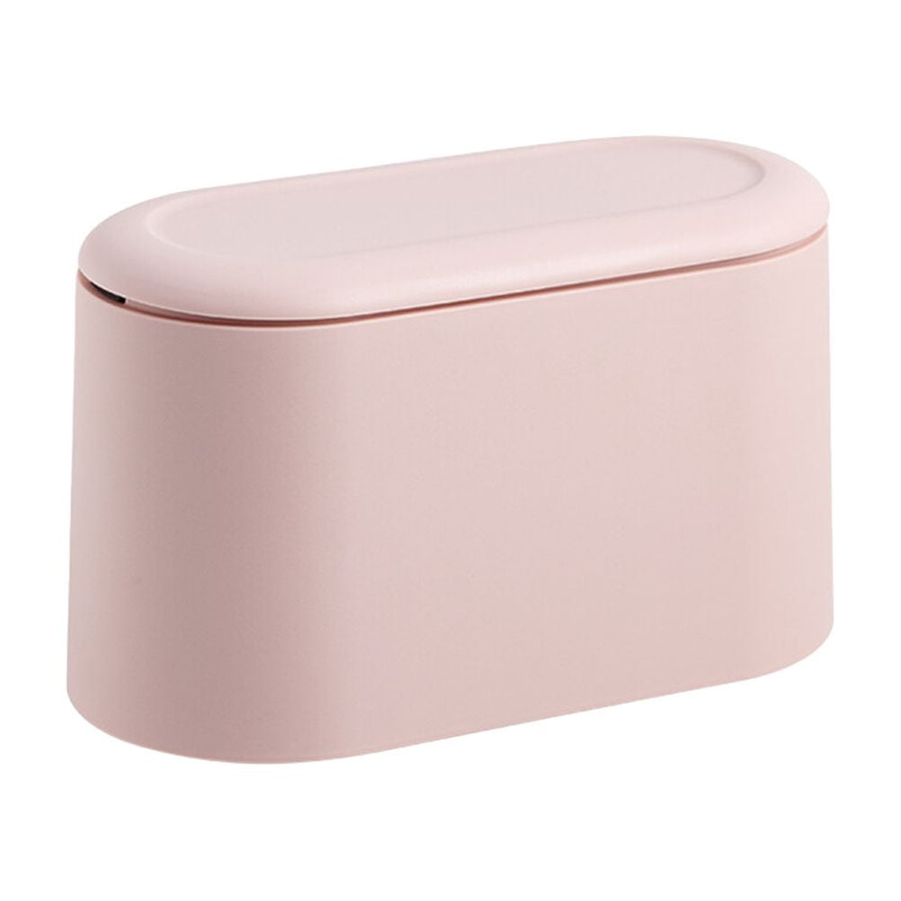 Vosarea 1Pc Pink Desktop Trash Can with Press Cover Small Table Waste Bin for Storage and Recycling