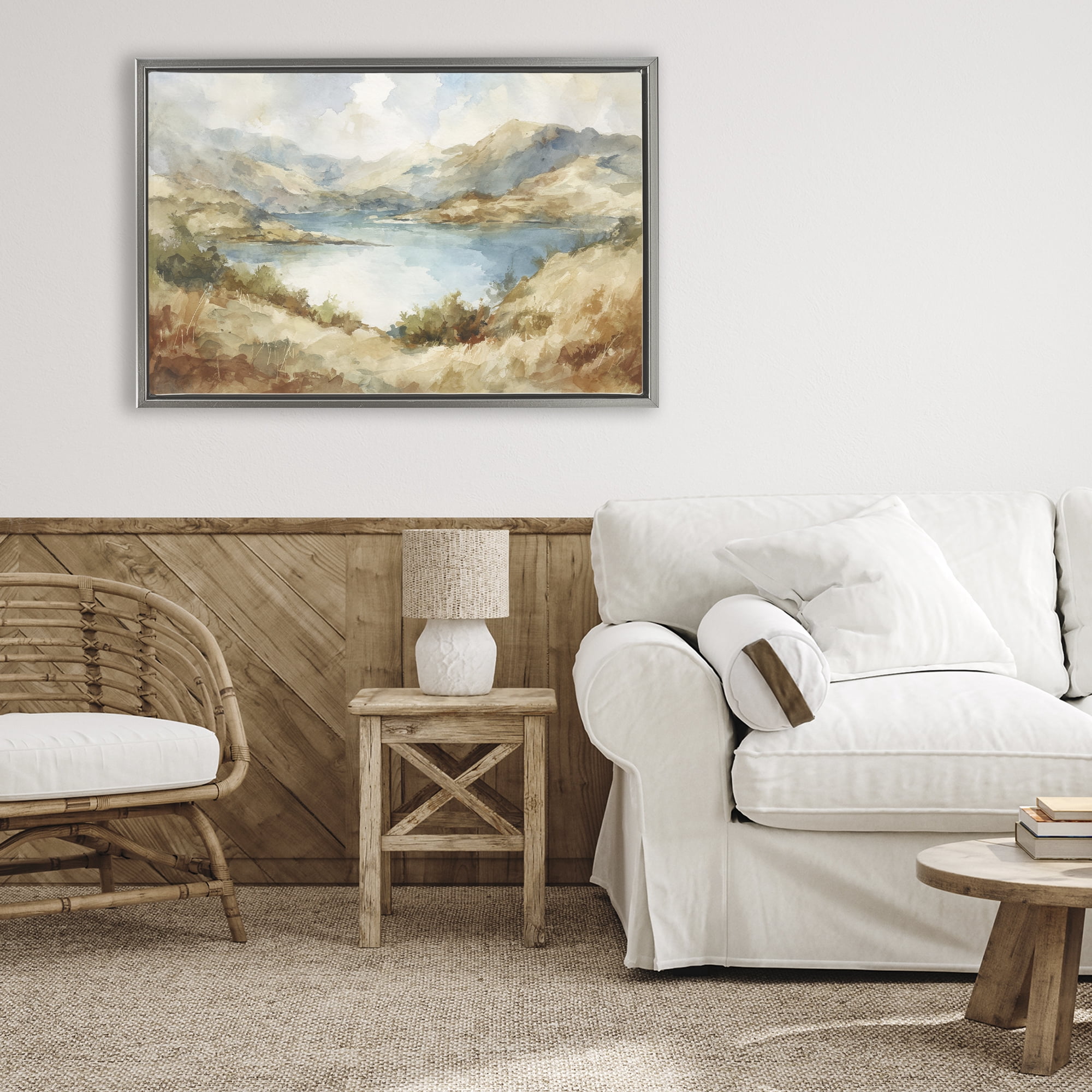 Stupell Industries Secret Mountain Lake Panorama Gray Framed Floater Canvas Wall Art, design by Petal Prints Design