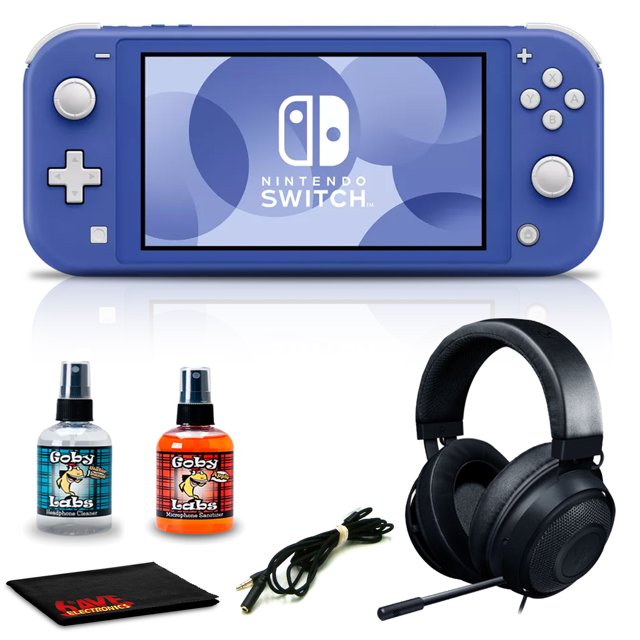 Nintendo Switch Lite Blue avec Casque de Jeu Filaire Multiplateforme Razer Kraken et Kit de Nettoyage 6Ave
