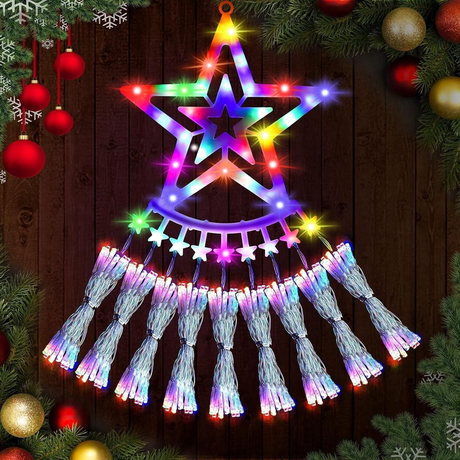 elitegadget Christmas Star String Lights - 355 LEDs Star Waterfall Light Christmas Enchanting Fairy String Lights + Remote Control For Outdoor Indoor Garden Yard Party Decoration (Multi-Color)