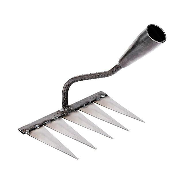 DOLITY Garden Rake Carbon Steel Agricultural Cultivator Rake Lawn/Leaf Rake Sharp Tines with 5 Tines