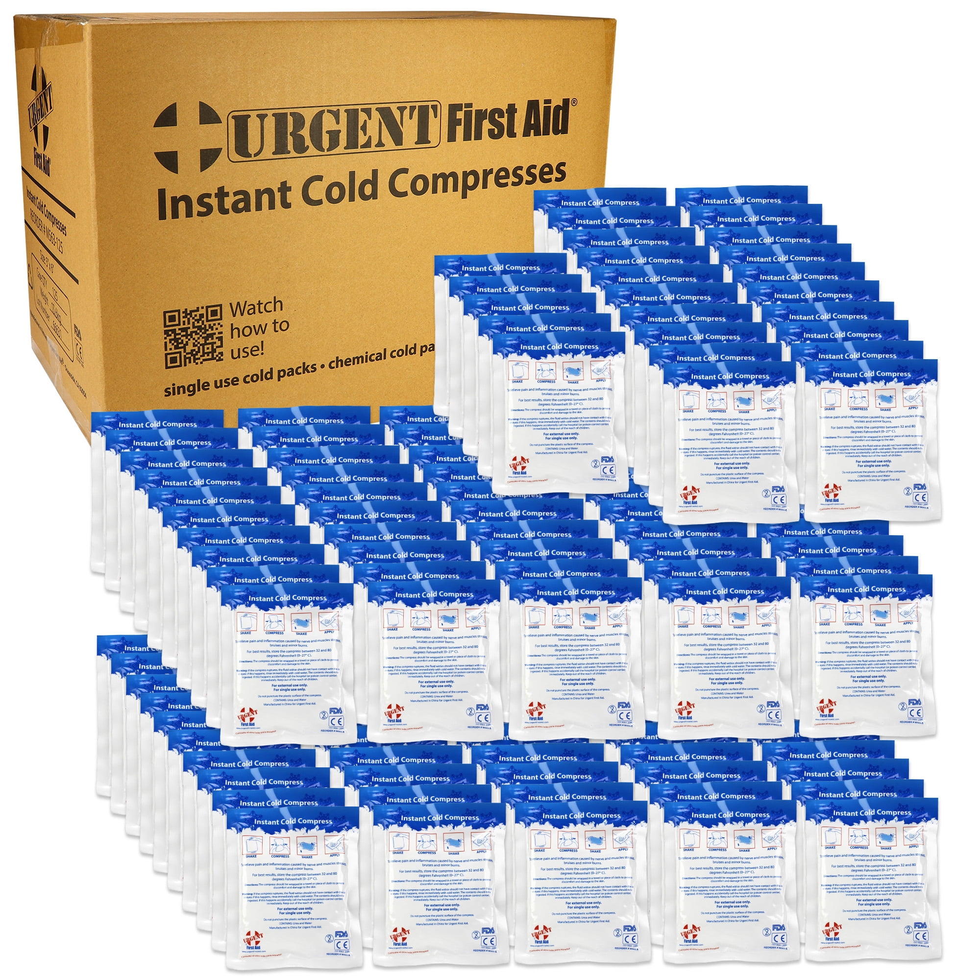 Case of 125 Instant Cold Packs, 5" x 6" - Disposable Cold Compresses - No pre-Chilling Required for Quick, Effective First aid Treatment & Relief of Aches, Pains, Bumps & Bruises