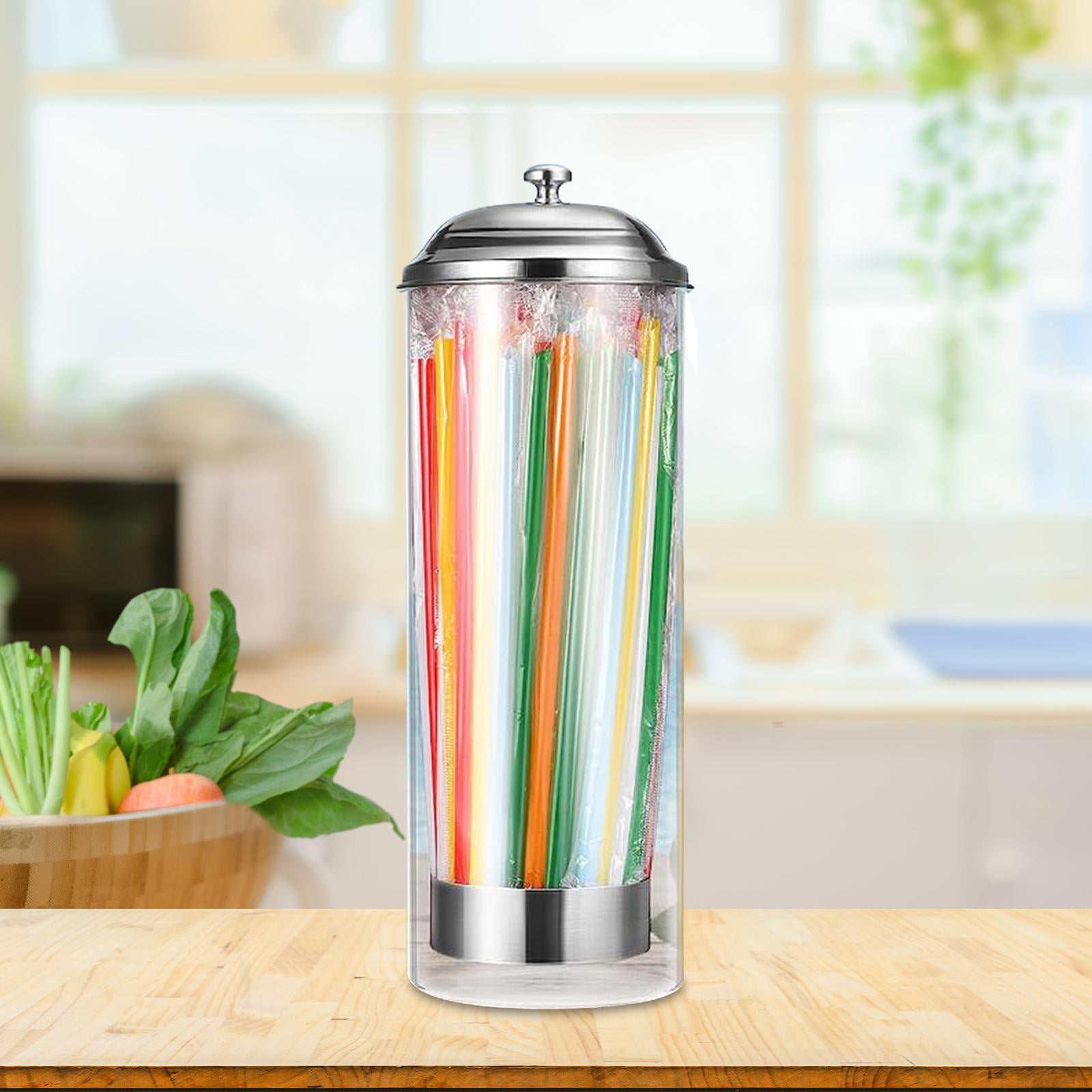 Straw Dispenser with Stainless Steel Lid, Glass Straw Holder for