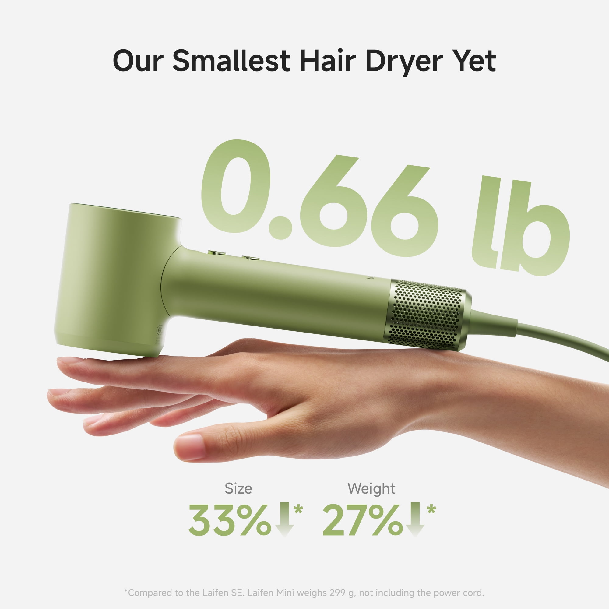 Laifen Mini High-Speed Hair Dryer, 110,000 RPM Ionic Blow Dryer, Child Mode -Jungle Green