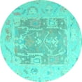 thumbnail image 1 of Ahgly Company Machine Washable Indoor Round Abstract Turquoise Blue Modern Area Rugs, 5' Round, 1 of 4