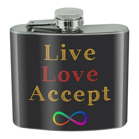 

Live Love Accept Autism Awareness Infinity Rainbow Stainless Steel 5oz Hip Drink Kidney Flask