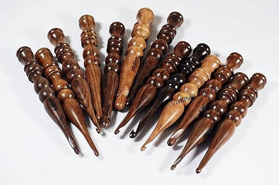 DnU Avenue Sheesham Wood Set of 13 Ergonomic Crochet Hooks 3.5 MM to 12 MM, Wooden Yarn Crochet Hooks for Arthritic Hands, Knitting & Crochet Storage, Soft Grip, Wood Finish, Brown (Only Hooks)