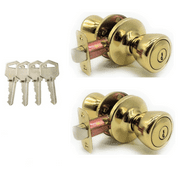 Vault Locks Keyed Alike Entry Door Knobs with Lock and Key, Classic Style, Polished Brass - Pack of 2