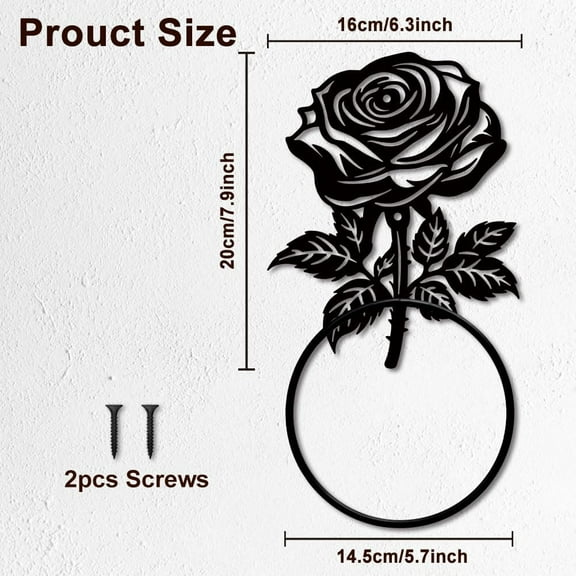Rose Flower Towel Ring Blooming Flowers Metal Towel Holder Leaf Plant Bathroom Towel Hanger Black Art Towel Rack Wall Mounted for Kitchen Home Decors