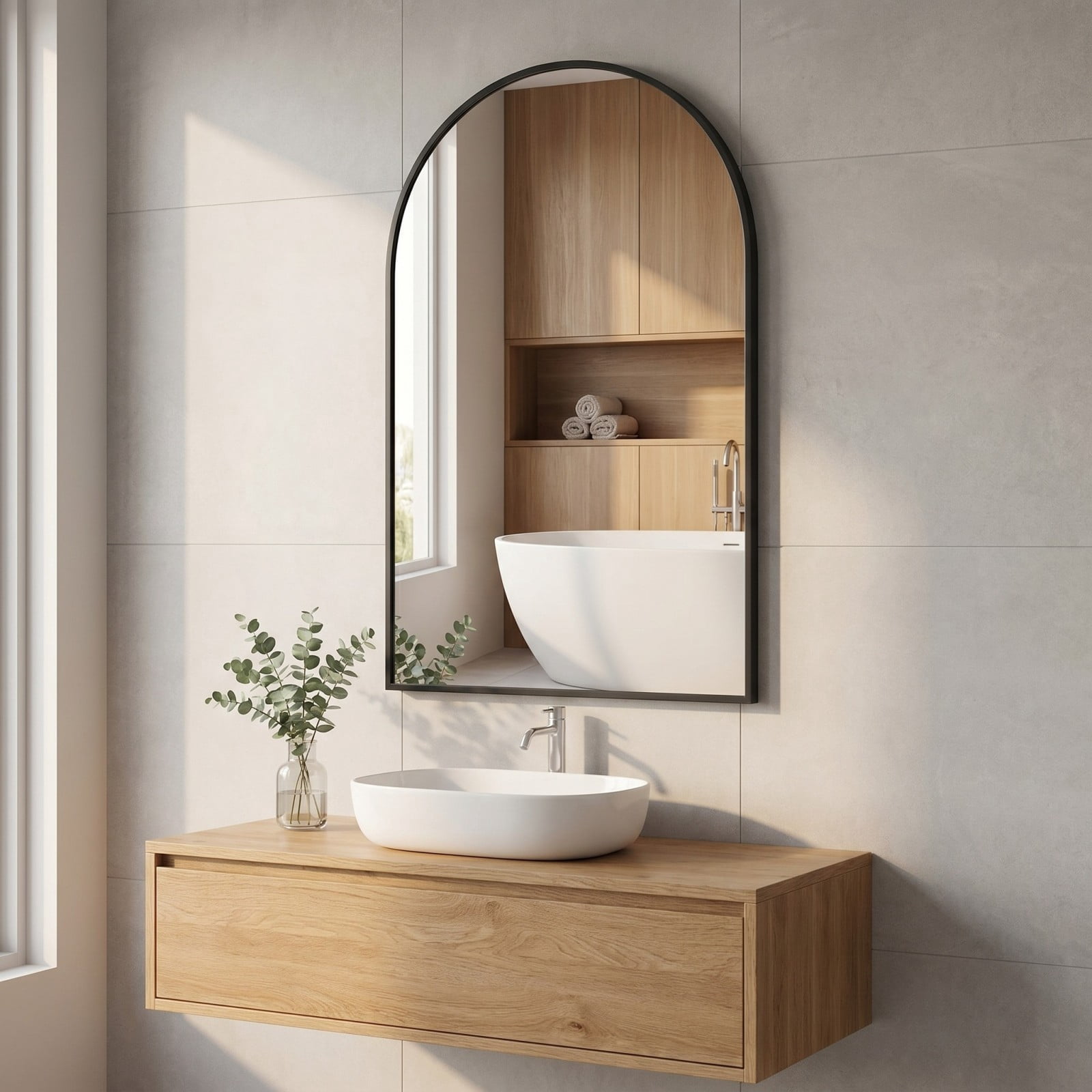 SHATTERVIEW 22"x30" Arched Bathroom Mirror Vanity Wall Mounted Mirror, Black