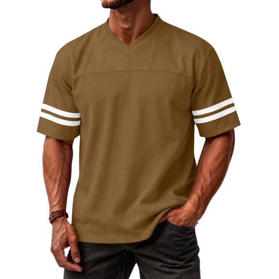 Domuza Plain Men's Football Jerseys V-Neck Fitness T-Shirts Workout Outfits Casual Party Tops Brown XS