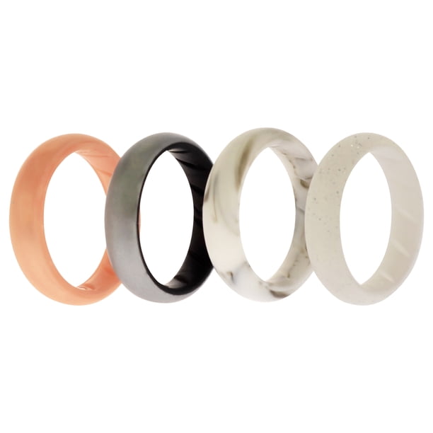 Juego de anillos sólidos BR de boda de silicona - Plata de ROQ para mujer - Anillo de 4 x 9 mm