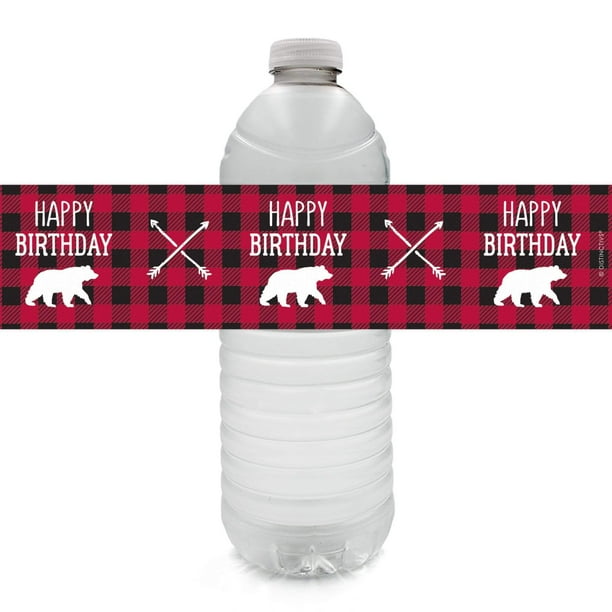 Download Lumberjack Plaid Birthday Party Favor Water Bottle Labels 24 Stickers Red Buffalo Plaid Distinctivs Walmart Com Walmart Com