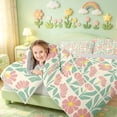 thumbnail image 4 of meiyoeat Soft Floral 7-Piece Twin Bedding For Girls,Pastel Print Bedding Comforter Set,Pink Green Cream,Light Gray Reversible, 4 of 7