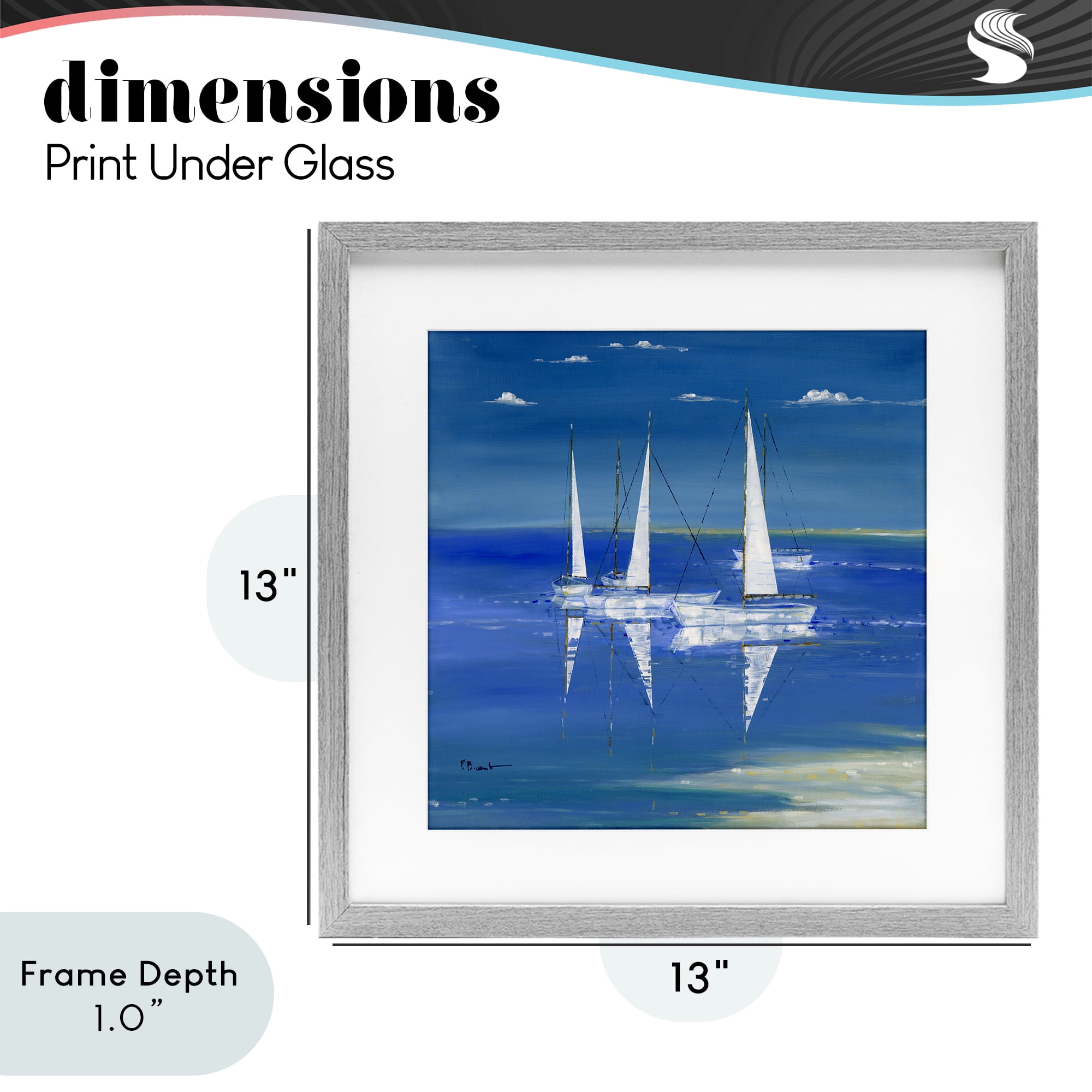Stupell Industries Serenity Sailboats Reflected on Water Gray Framed Print Under Glass, design by Paul Brent