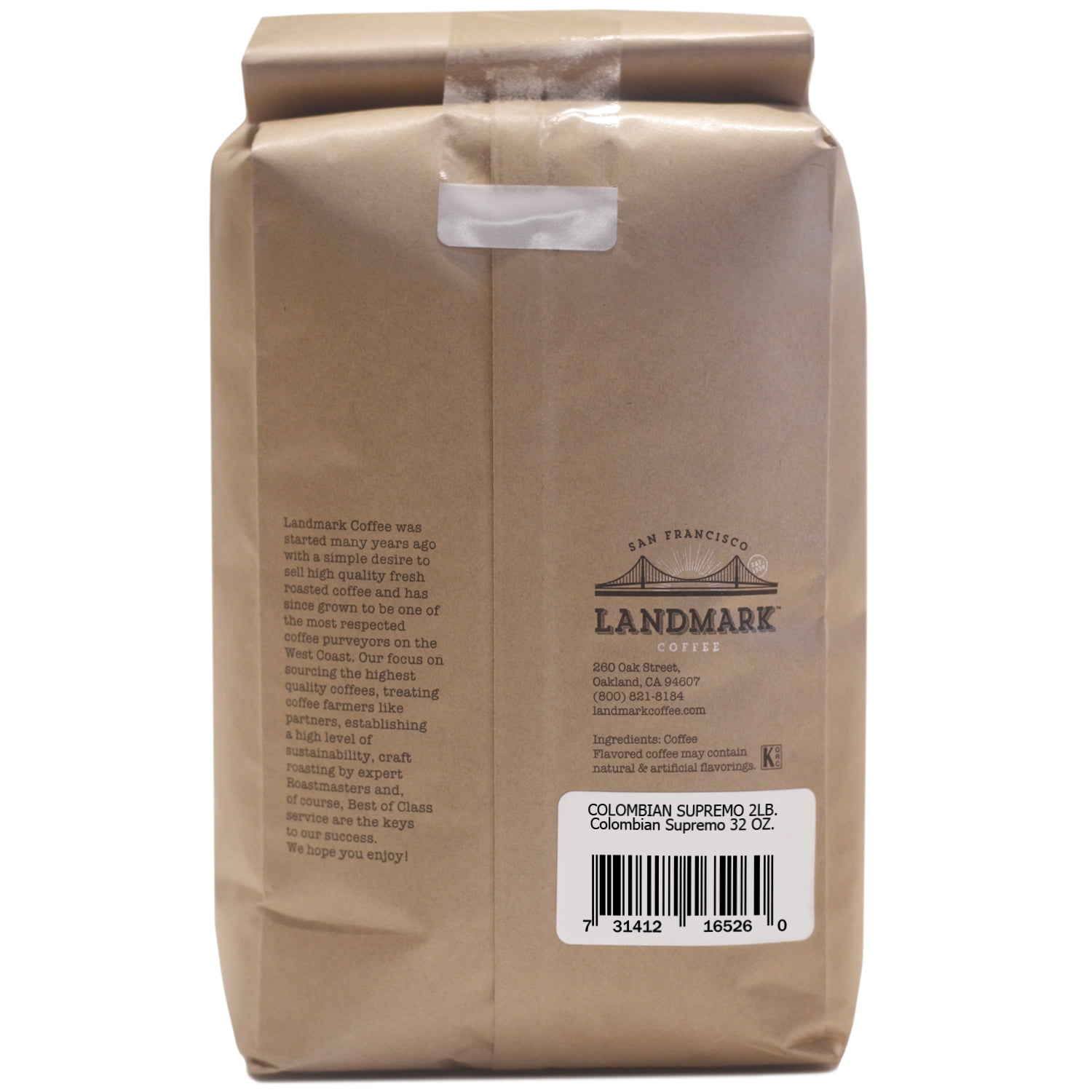Landmark Coffee Colombian Supremo Whole Beans, 32 oz