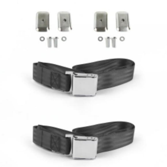 Chevy FS Blazer 1969-1972 Airplane 2 Point Charcoal Lap Bucket Seat Belt Kit with Bracketry - 2 Belts