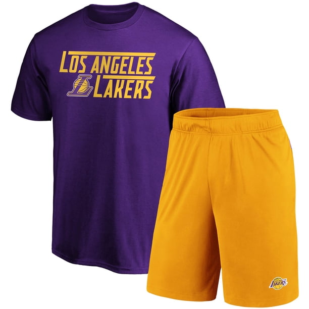 Los Angeles Lakers Fanatics Branded T Shirt Shorts Combo Pack Purple Gold Walmart Com Walmart Com