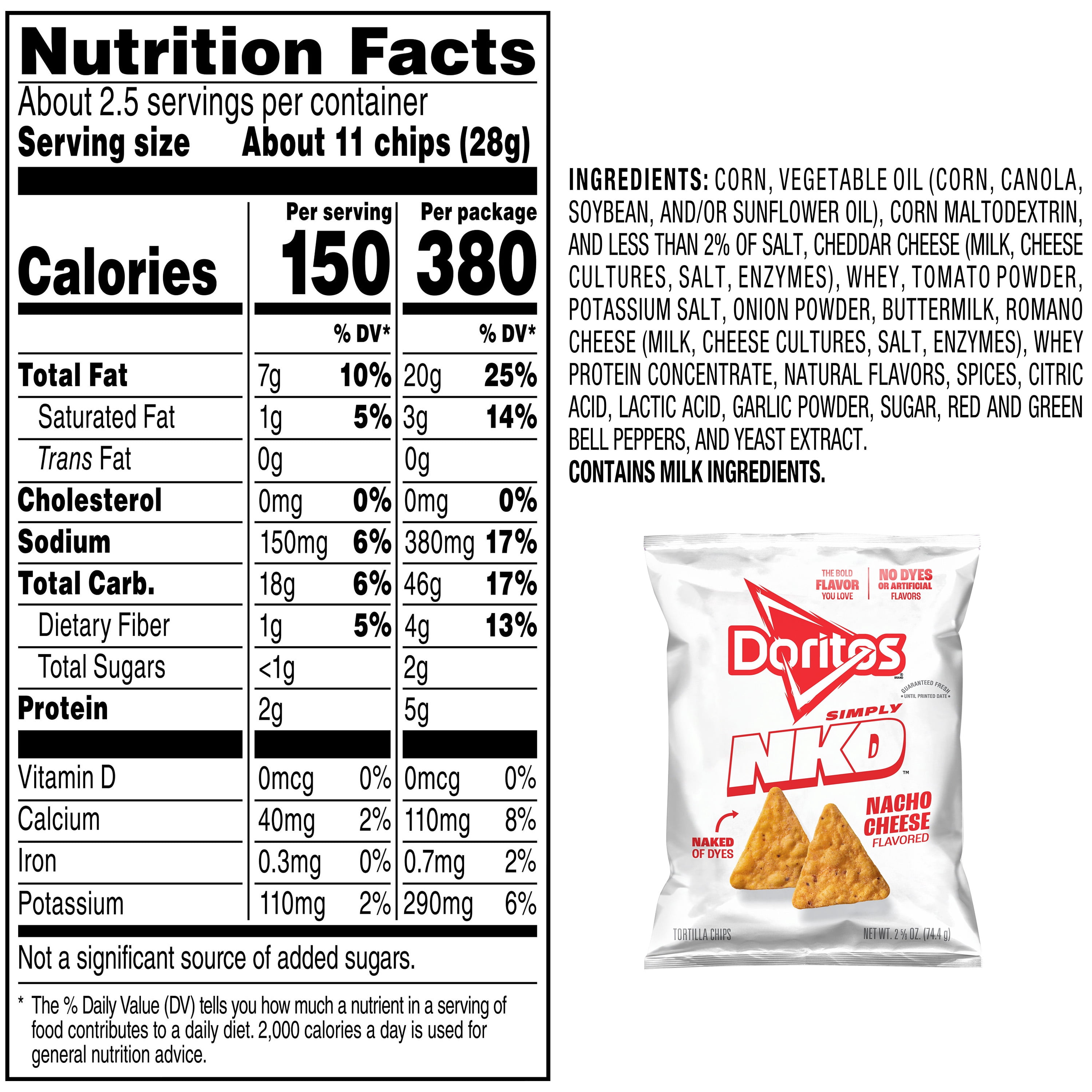 Doritos Simply NKD Nacho Cheese Flavored Tortilla Chips, 2.625 oz