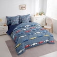 thumbnail image 4 of Manfei Kids Cartoon Car 7pcs Bedding Comforter Set, Steel Blue Queen Bedding Sets, Vehicle Truck Theme Reversible Queen Sheet Sets, Luxury Bedroom Decor, 4 of 8
