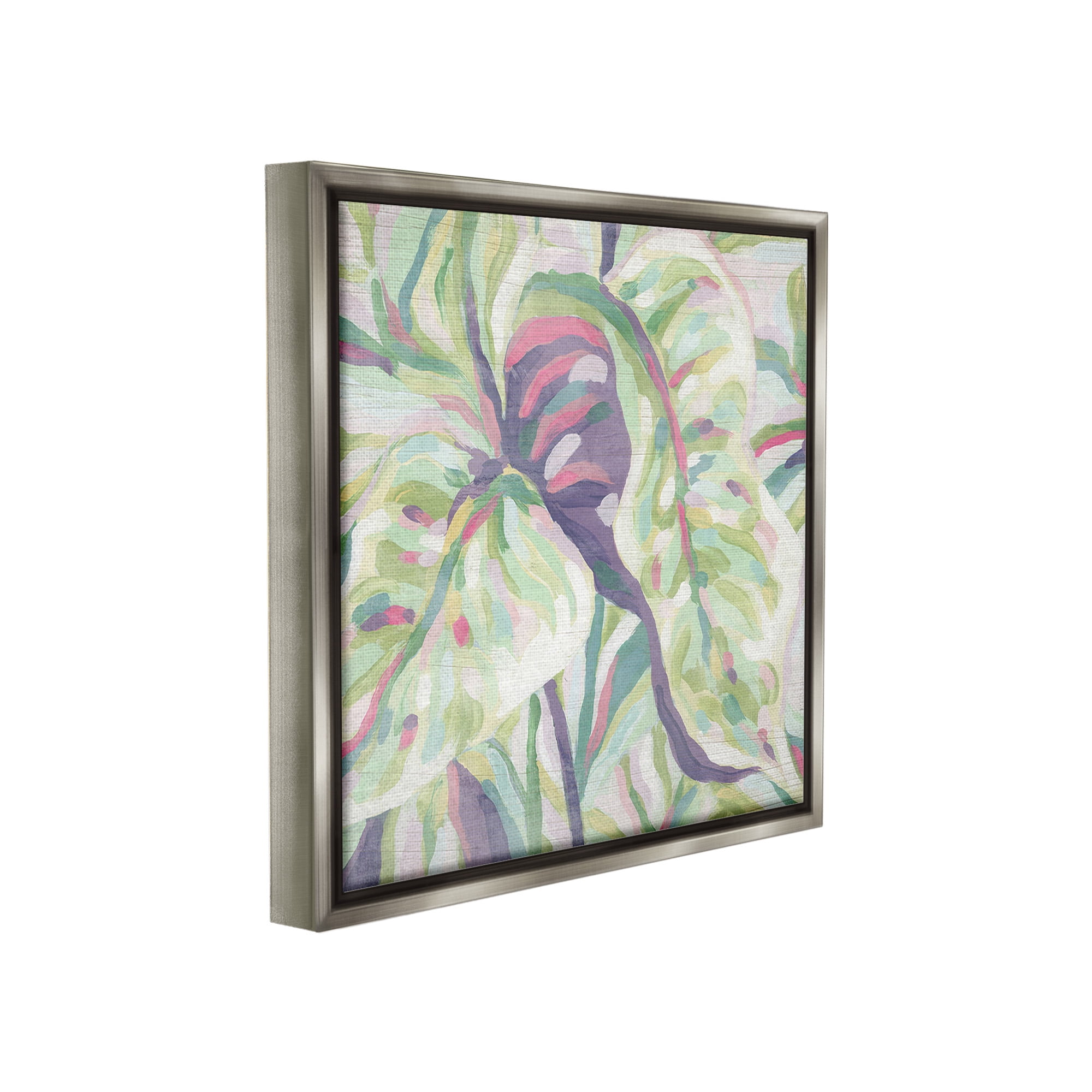 Stupell Industries Pastel Drooping Leaves Botanical & Floral Painting Gray Floater Framed Canvas Art Print Wall Art, 18 x 18