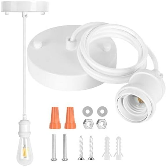 Upgraded White Pendant Light kit, UL E26/E27 Lamp Socket with Aluminium Enclosure Pendant Light Cord, Industrial Hanging Light Cord Kit with Adjustable Length, Mini Edison Retro Lamp Socket