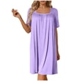 thumbnail image 2 of Warop Women's Modal Nightgown, Solid Color Square Neck Pleated Long, Loose Fit for Casual Sleep and Lounge, 2 of 8