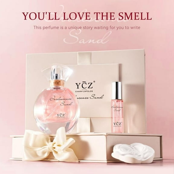 YCZ Golden Sands Women's Perfume Gift Set - 50ml Full-Size, 15ml Travel-Size, Camellia Diffuser Stone, Floral Oriental Fragrance with Grapefruit & Rose Notes, Elegant & Luxurious 3-Piece Set