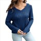 thumbnail image 3 of Suéter Informal de Punto Grueso con Cuello en V y Larga para Mujer con Hombros Descubiertos Azul Oscuro S, 3 of 8