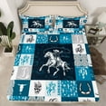 thumbnail image 2 of Homewish Bohemian Western Adult Twin Sheet Sets, Cartoon Cowgirl Cowboy Twin Fitted Sheet, Teal Buffalo Plaid Flat Sheet, Lightweight Room Decor, 3-Piece, 2 of 7