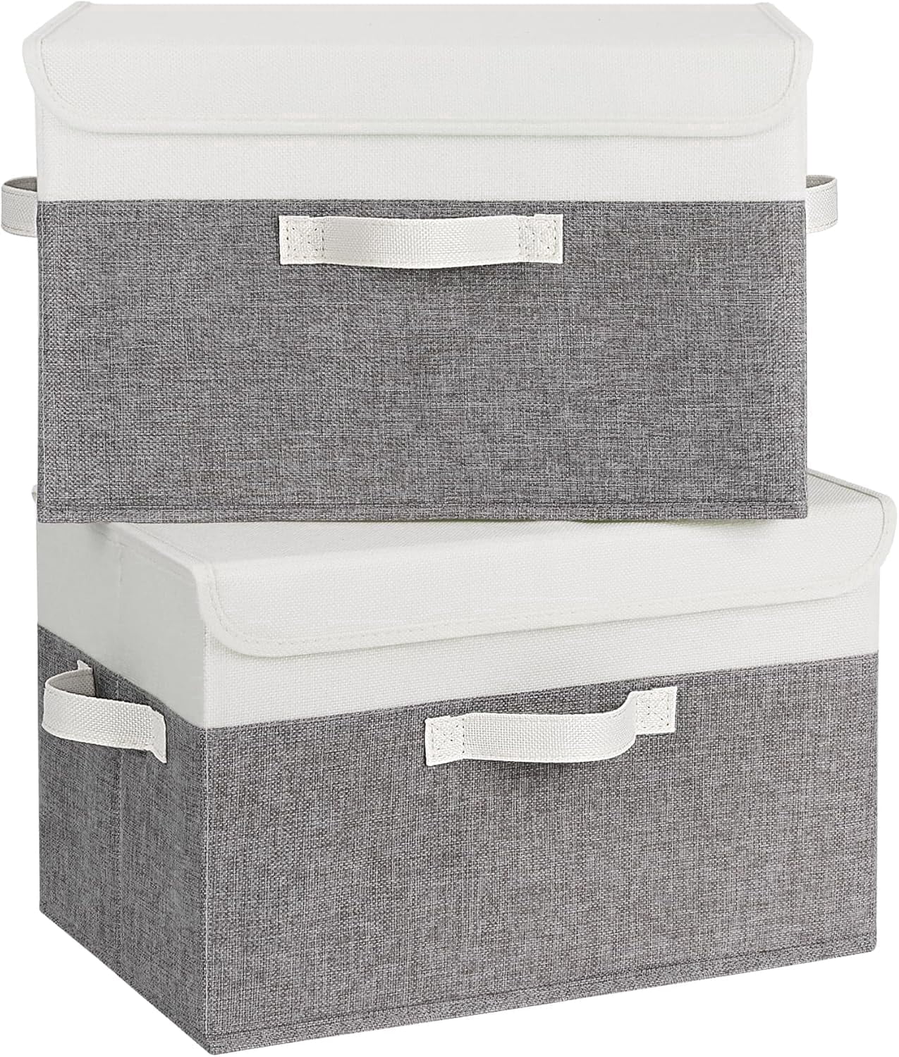 GRANNY SAYS Large Fabric Storage Bins with Lids, Keepsake Box, Collapsible Closet Organizers, White/Gray, 2-Pack