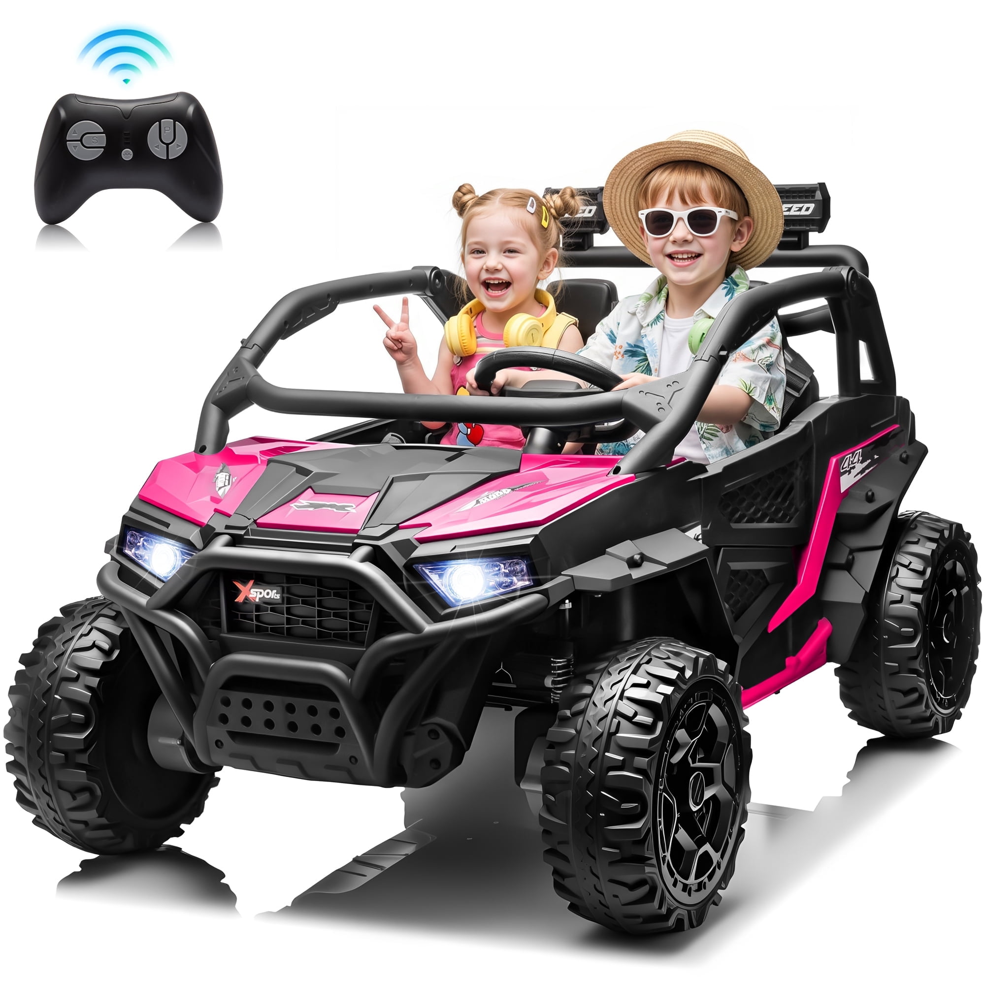 Joyracer 800W 24V Ride on Toys UTV for Kids, 2-Seater, 4WD Power Car Wheels with Remote Control, Bluetooth Music, Rear Storage Box, Four-Wheel Suspension, LED Lights, Pink