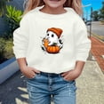 thumbnail image 2 of Zylarhe Halloween Sweatshirts for Kids Girls Halloween Sweatshirt Cute Print Long Sleeve Crewneck Pullover Casual Kids White 9-10 Years, 2 of 4