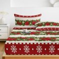 thumbnail image 6 of King Size Fitted Sheet Set - Christmas Poinsettia 3 Piece Bedding Sets 16" Deep Pocket Fitted Sheet with 2 Pillowcases, Red Green Botanical Xmas Snowflake Brushed Microfiber Hotel Luxury Bed Sheets, 6 of 9
